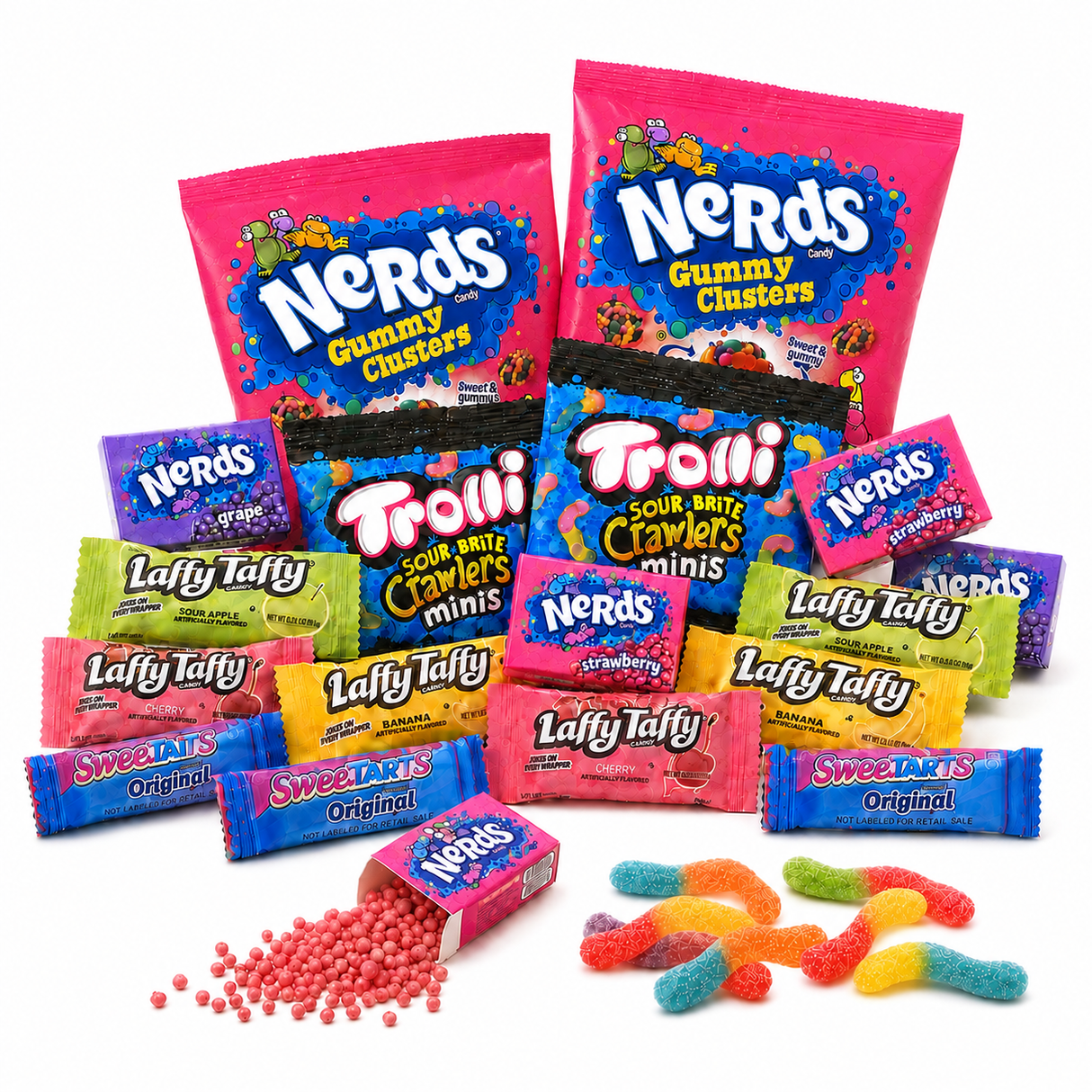 Sweet & Sour Candy Assortment – Nerds, Nerds Gummy Clusters, Laffy Taffy, Sweetarts & Trolli Sour Bite