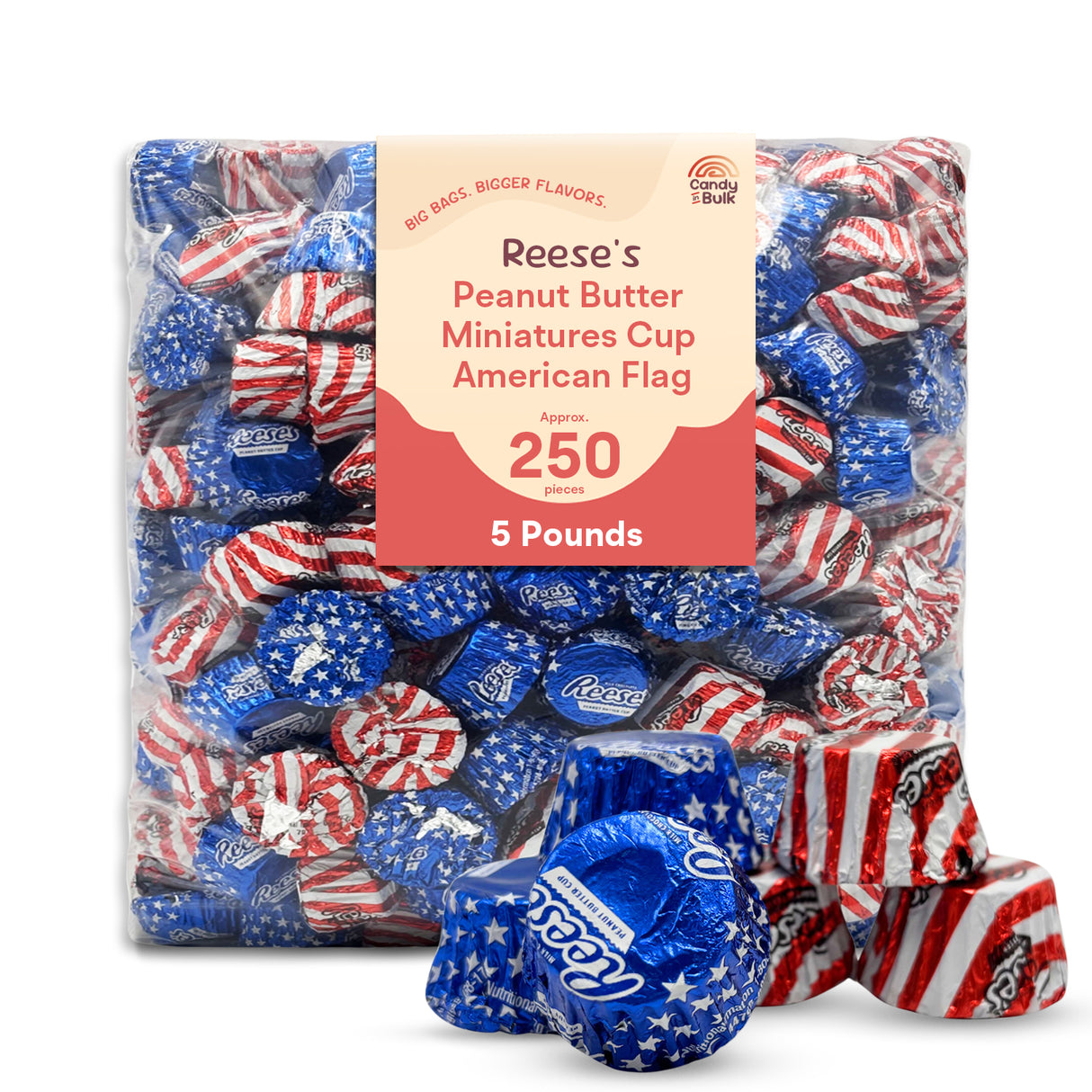 Reese's Miniature Cups Milk Chocolate & Peanut Butter – Patriotic Foils, Bulk Value Pack