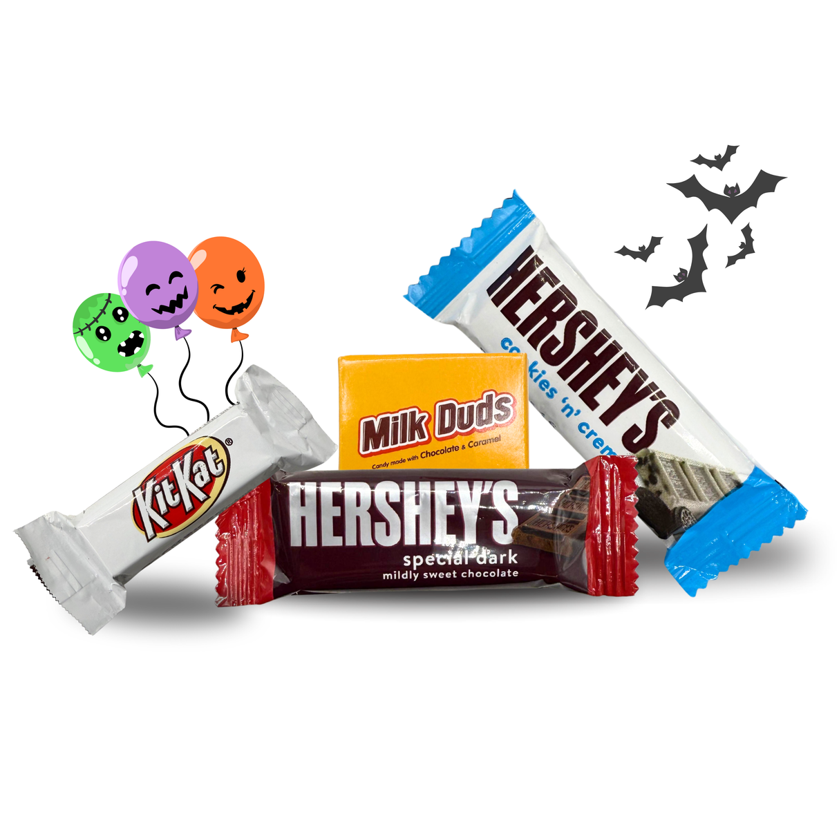 Halloween Mix1: Hershey's snack size (Cookies & Cream, Special Dark), kitKat white Chocolate, Milk Duds