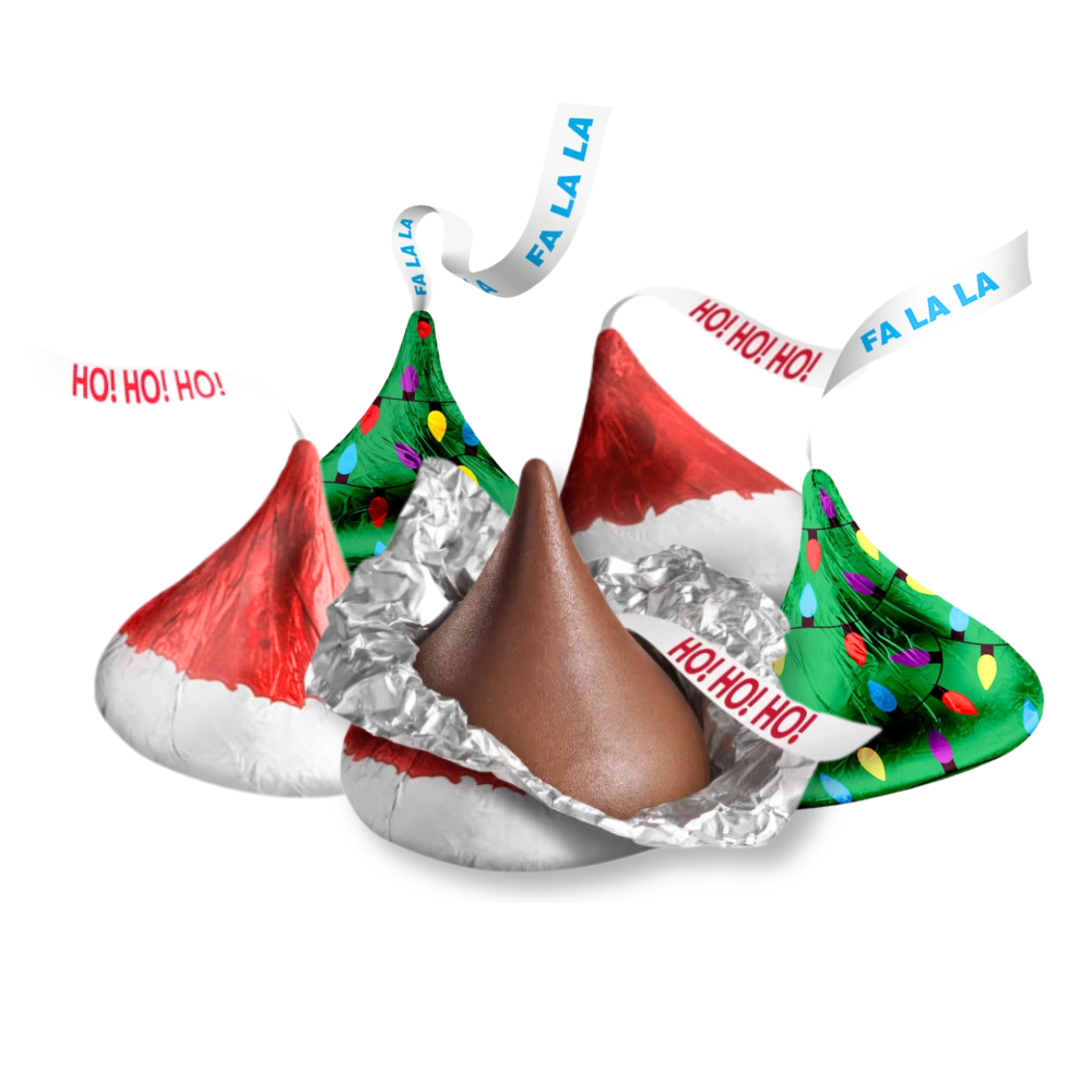 Hershey's Kisses Milk Chocolate – Santa Hat & Christmas Trees Foils, Bulk Value Pack